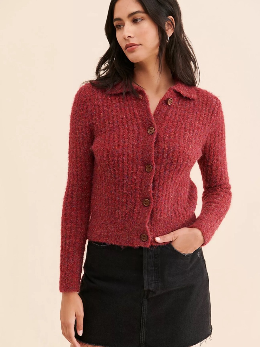 Free People Find‎ Me Now Sena Rib Knit Cardigan Maroon Burgundy Women’s Size M